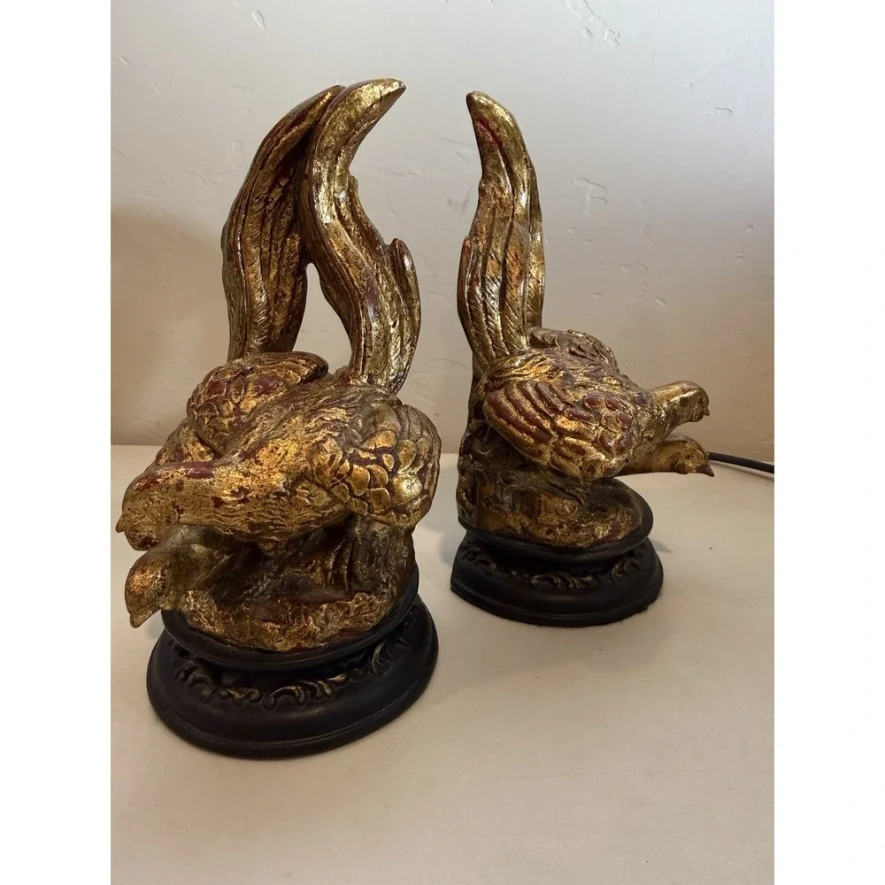 Vintage Pheasant Bookends Heavy Cast Composite 7.25